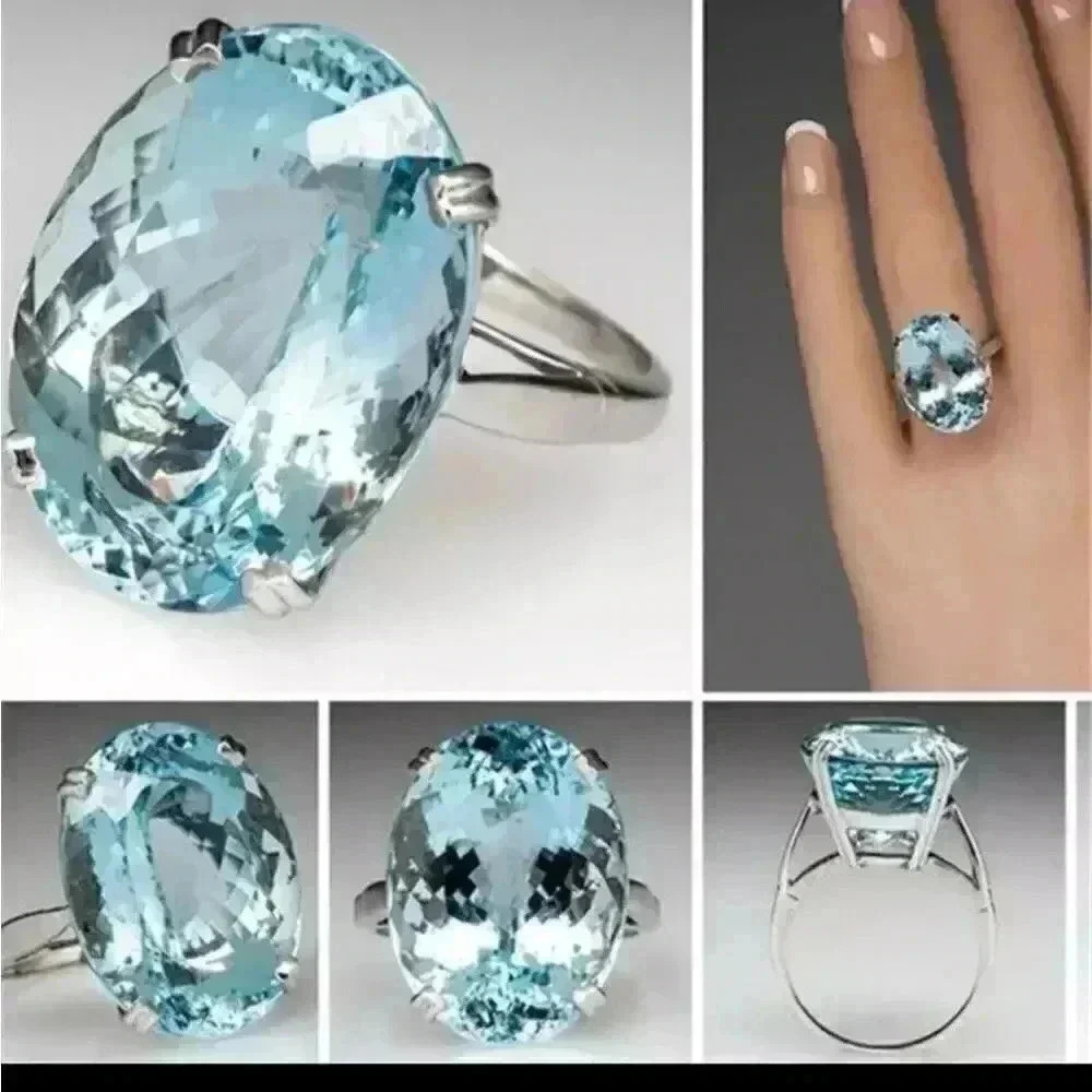 Wedding engagement women blue stone ring